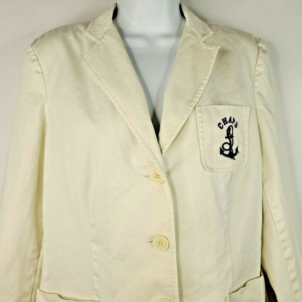 Chaps Off White Cotton Blazer Nautical Anchor